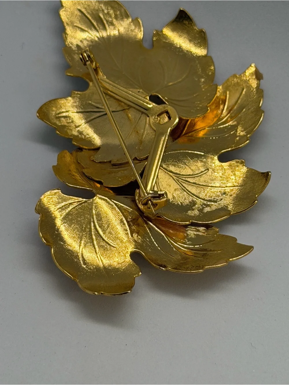 Gold and Light Green enamel Leaf Brooch